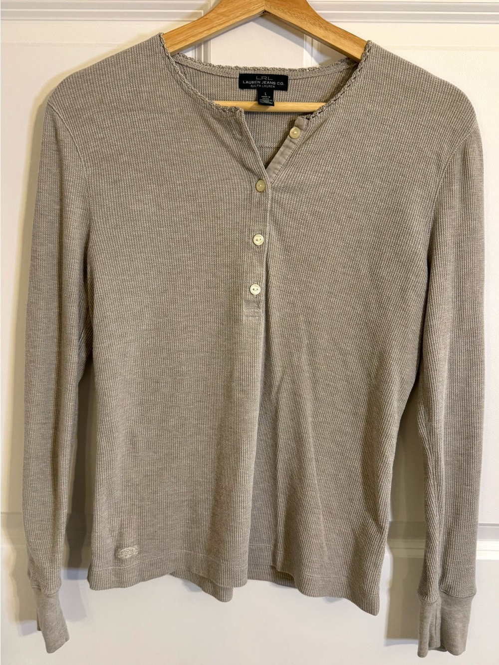 Lauren Ralph Lauren waffle knit Henley top.